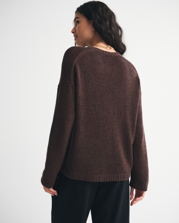 Open-Stitch Textural Crew Sweater