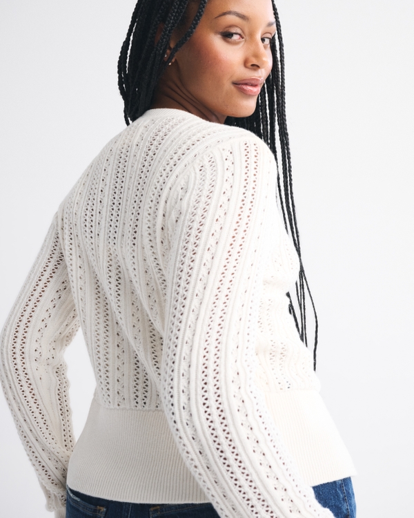Women's Pointelle Shrunken V-Neck Cardigan | Women's Clearance