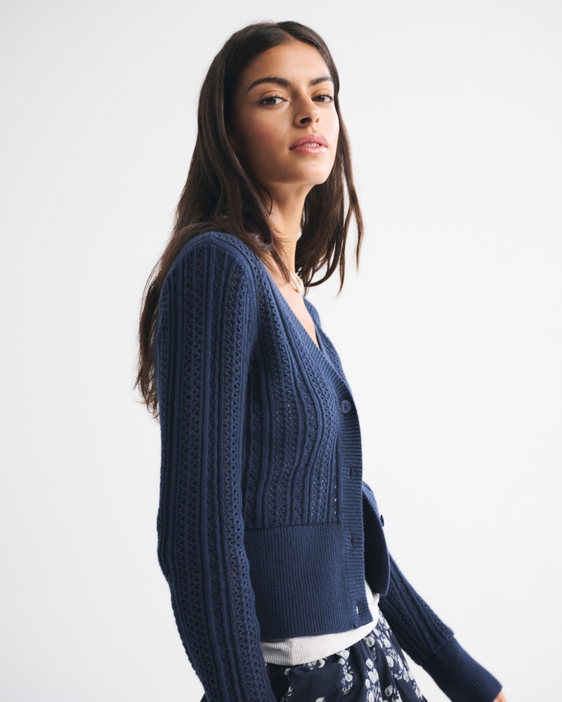 Pointelle Shrunken V-Neck Cardigan