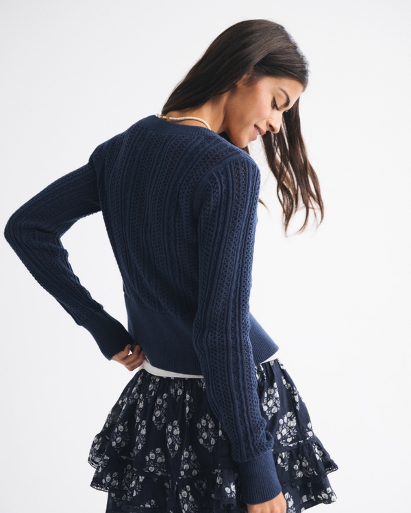 Pointelle Shrunken V-Neck Cardigan