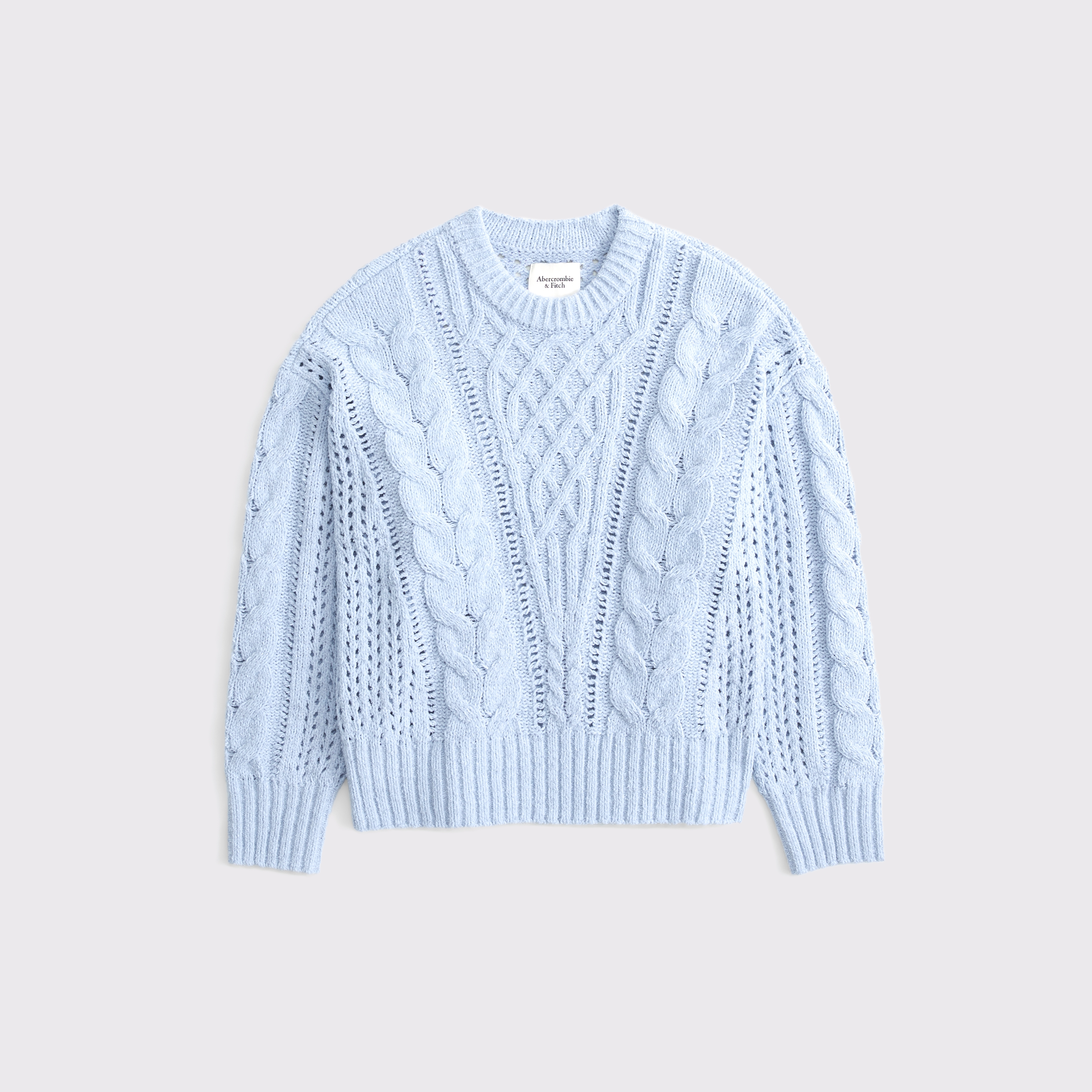 Abercrombie & Fitch Textural Stitch Cable Crew Sweater In Blue