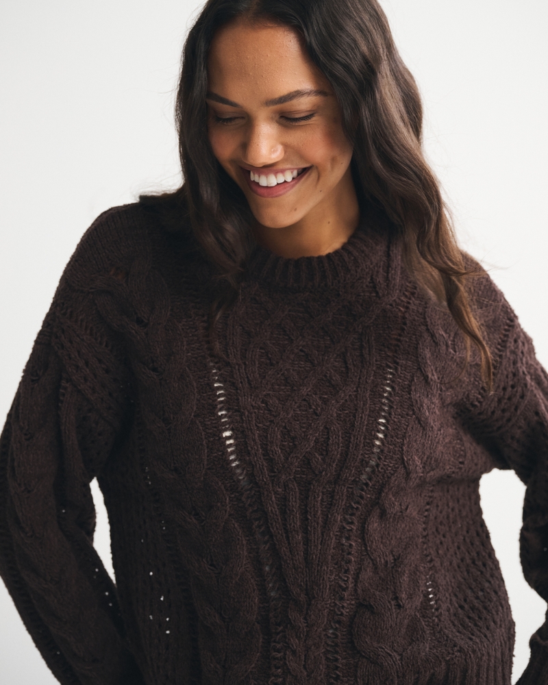 Textural Stitch Cable Crew Sweater