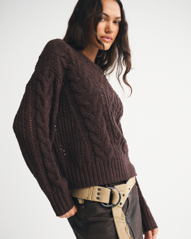 Textural Stitch Cable Crew Sweater