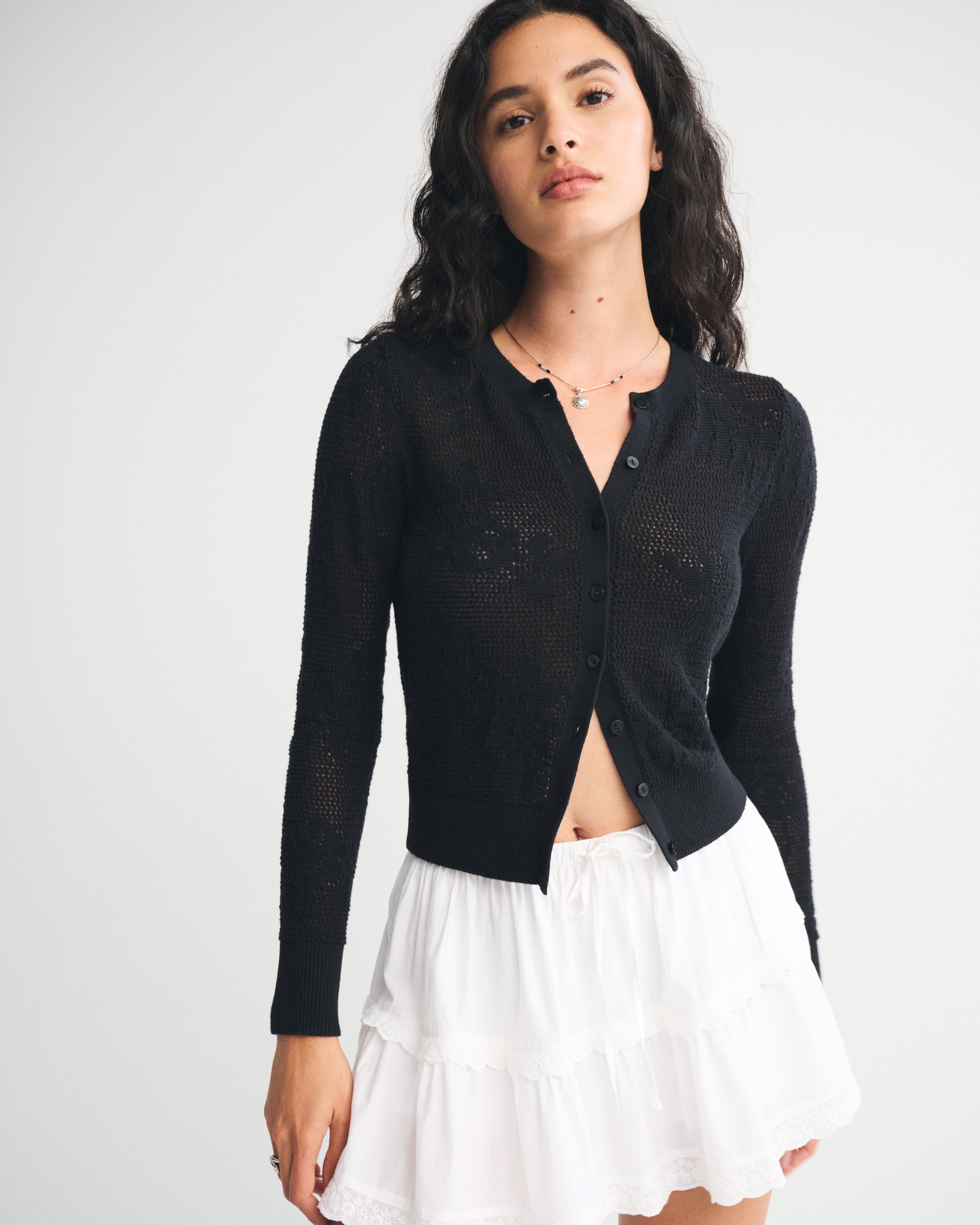 Abercrombie & Fitch Floral Open-stitch Cardigan In Neutral