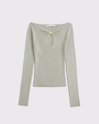 Hardware Keyhole Long-Sleeve Sweater Top