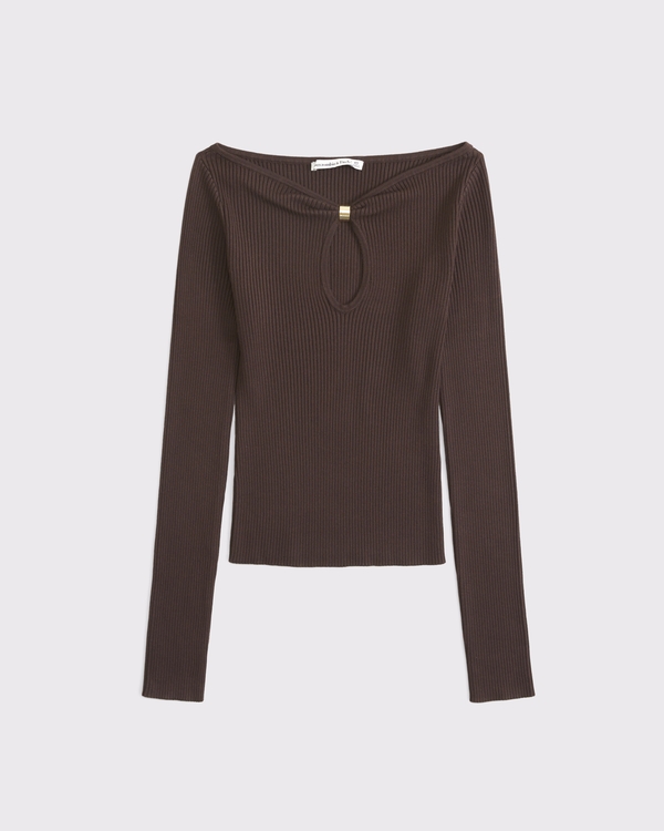 Women's Hardware Keyhole Long-Sleeve Sweater Top | Women's Tops