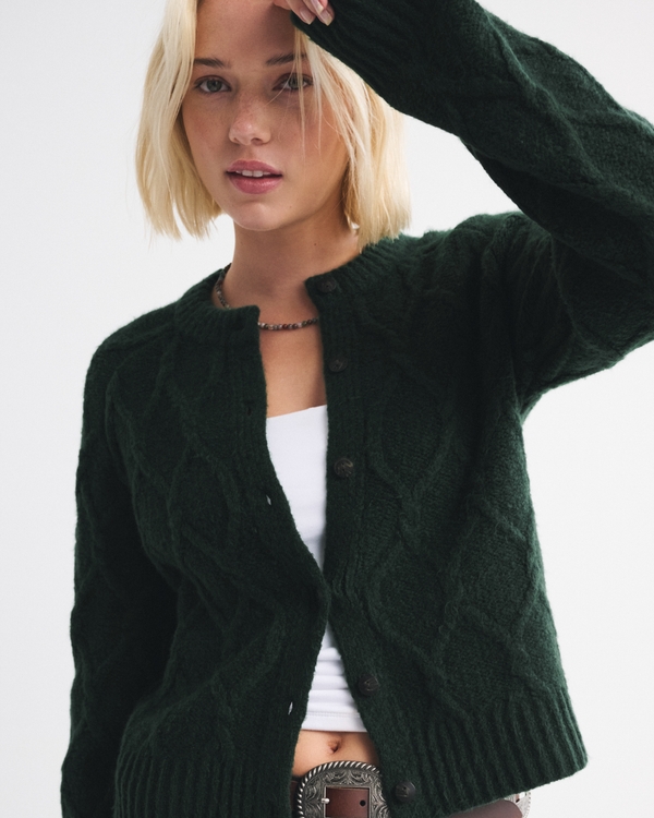 Cable-Knit Crew Cardigan