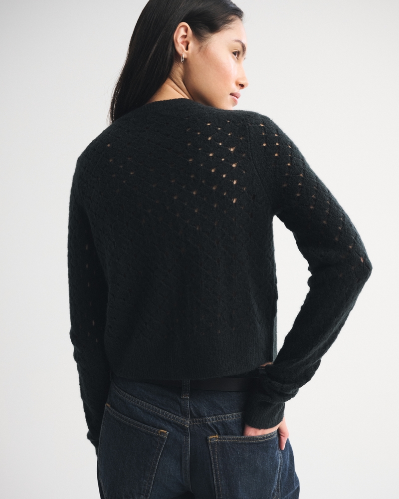 Shrunken Pointelle Crew Cardigan - thumbnail 5