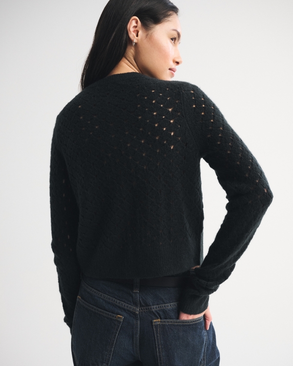 Shrunken Pointelle Crew Cardigan