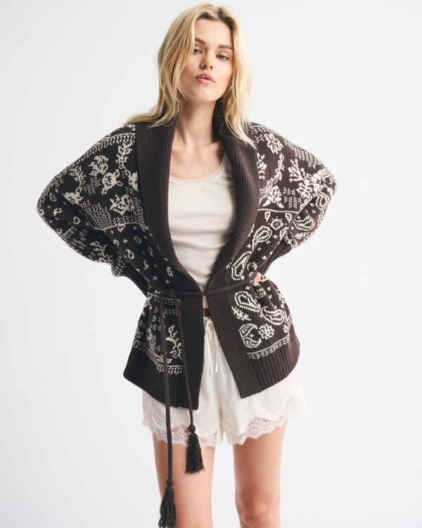 Bandana Print Belted Cardigan