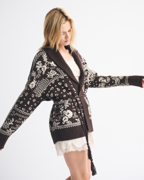 Bandana Print Belted Cardigan