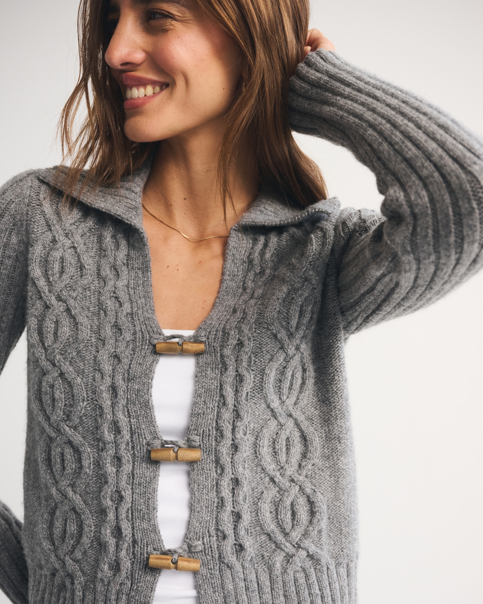 Cable-Knit Collared Cardigan