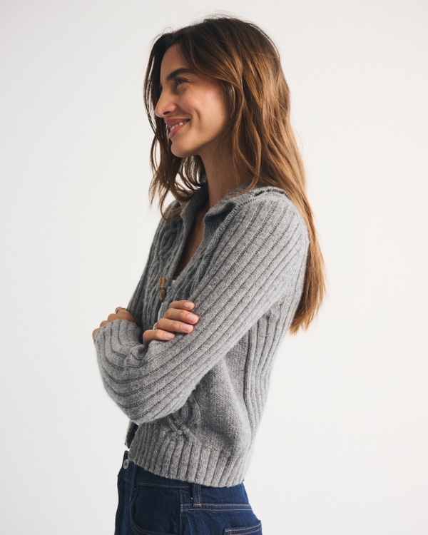 Cable-Knit Collared Cardigan