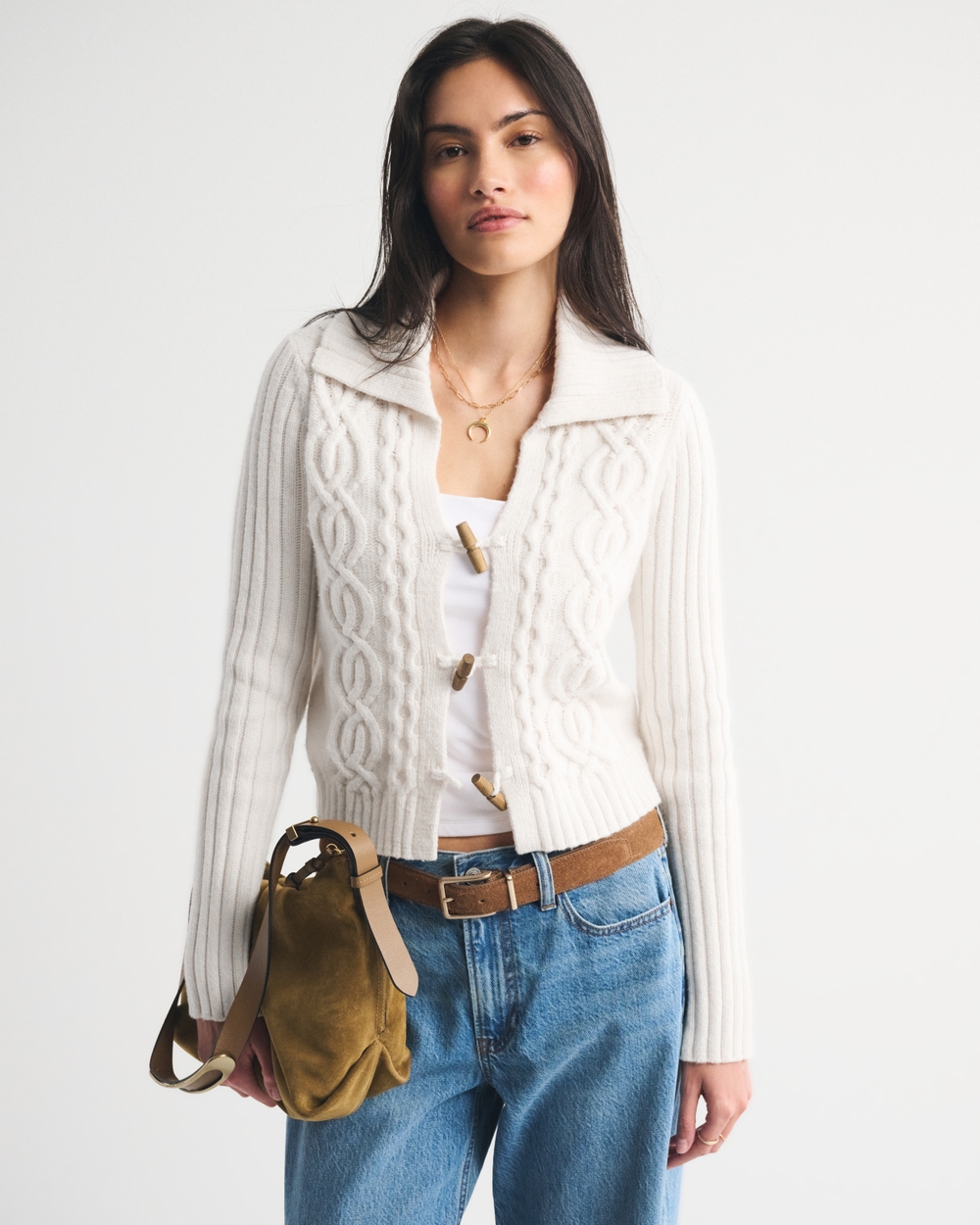 Cable-Knit Collared Cardigan