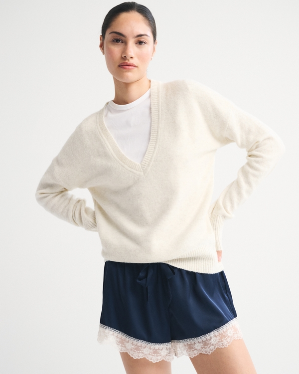 Merino Wool-Blend Plunge Sweater