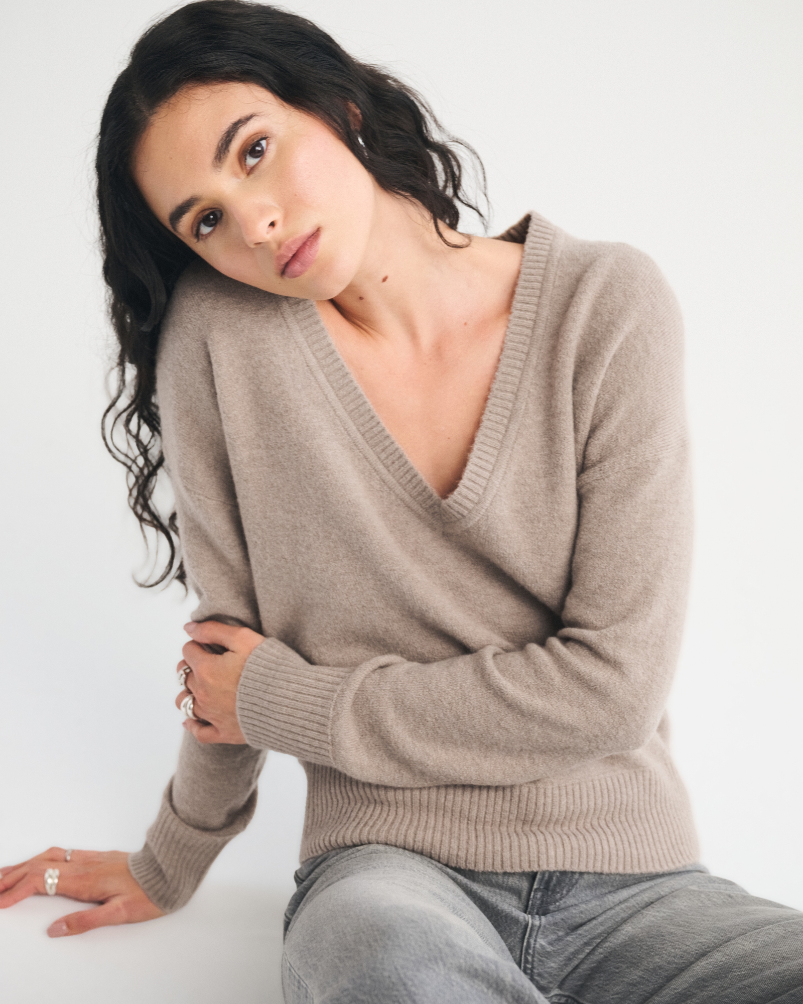 Merino Wool-Blend Plunge Sweater