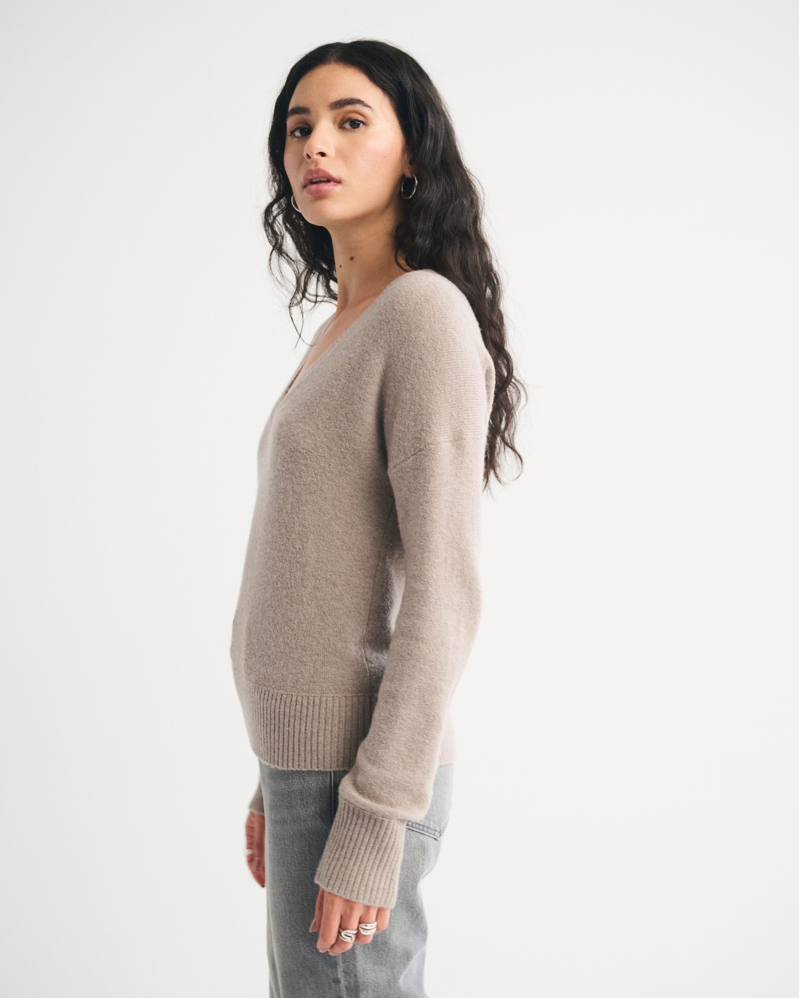 Merino Wool-Blend Plunge Sweater