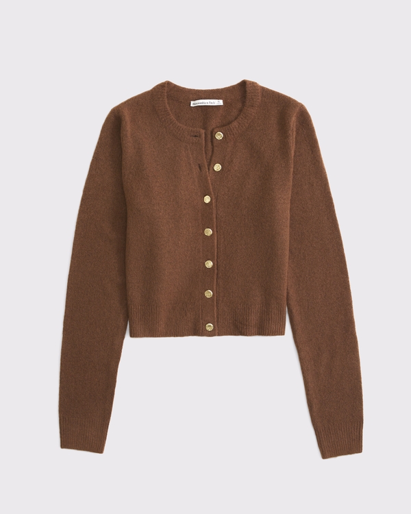 Shrunken Crew Cardigan, Brown view 1