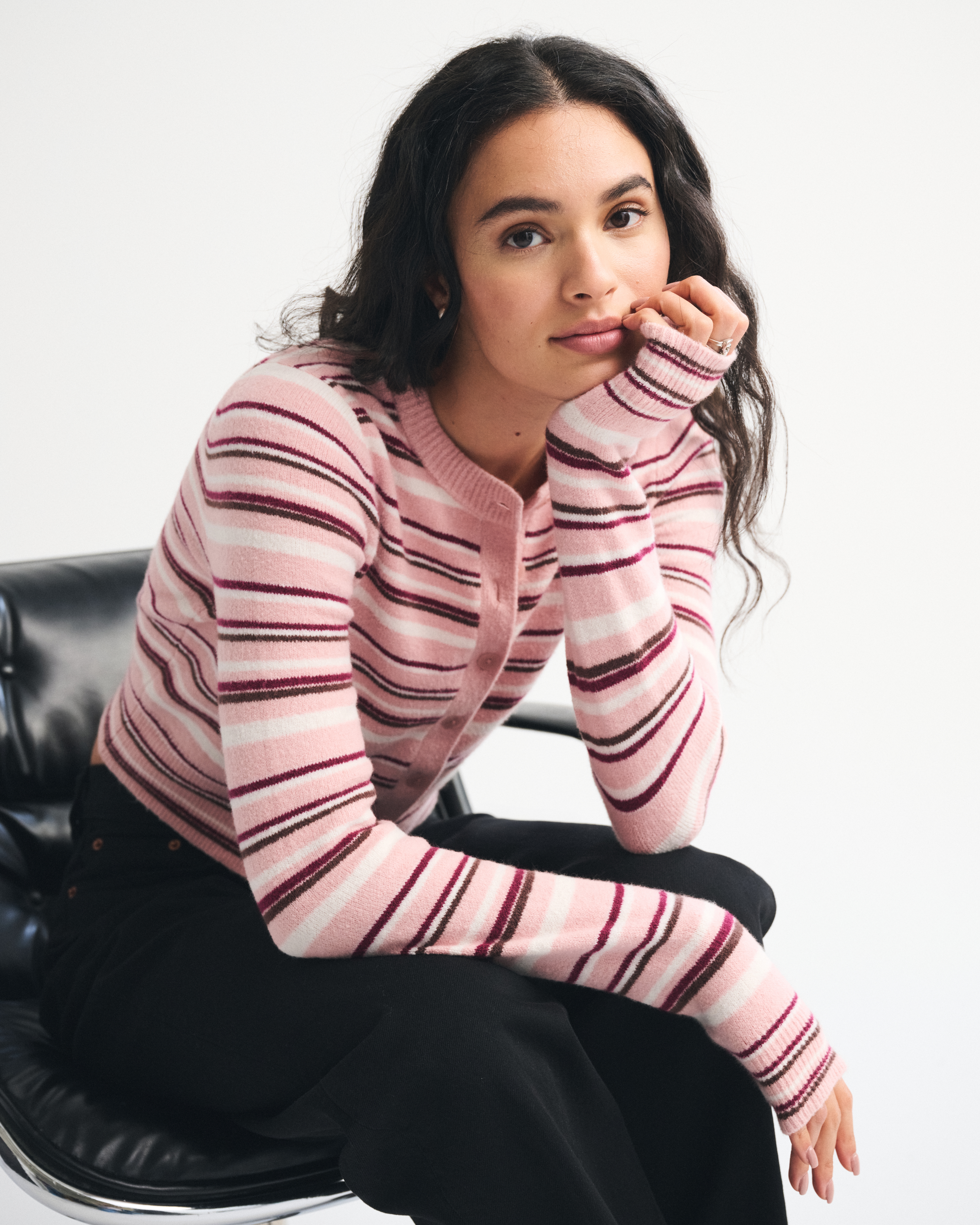 Abercrombie & Fitch Shrunken Striped Crew Cardigan In Multi