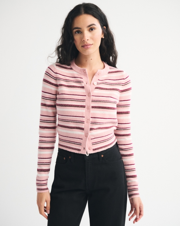 Shrunken Striped Crew Cardigan