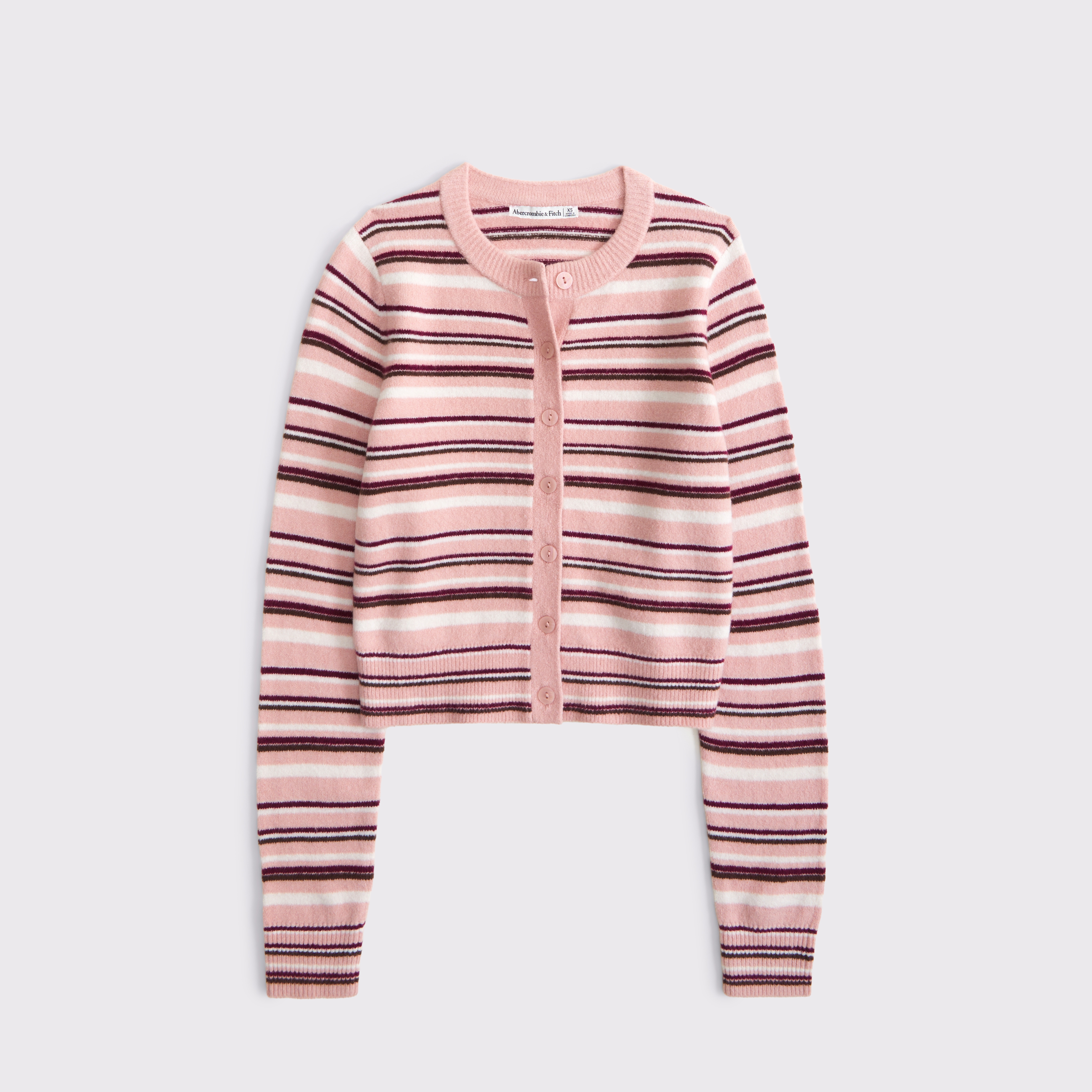 Abercrombie & Fitch Shrunken Striped Crew Cardigan In Multi