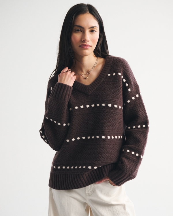 Dad V-Neck Sweater, Dark Coffee view 1