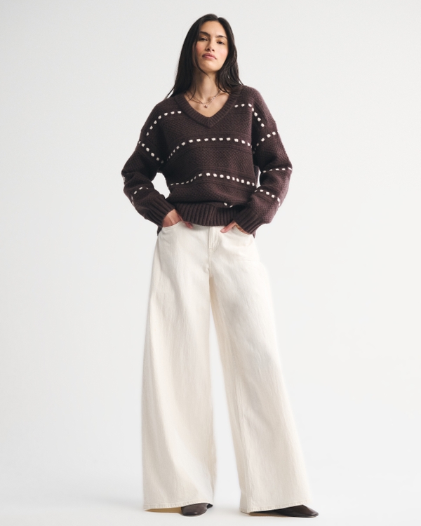 Dad V-Neck Sweater, Dark Coffee view 2