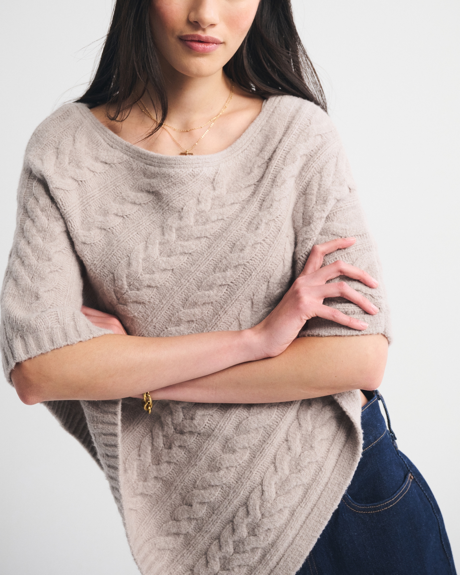 Cable-Knit Poncho