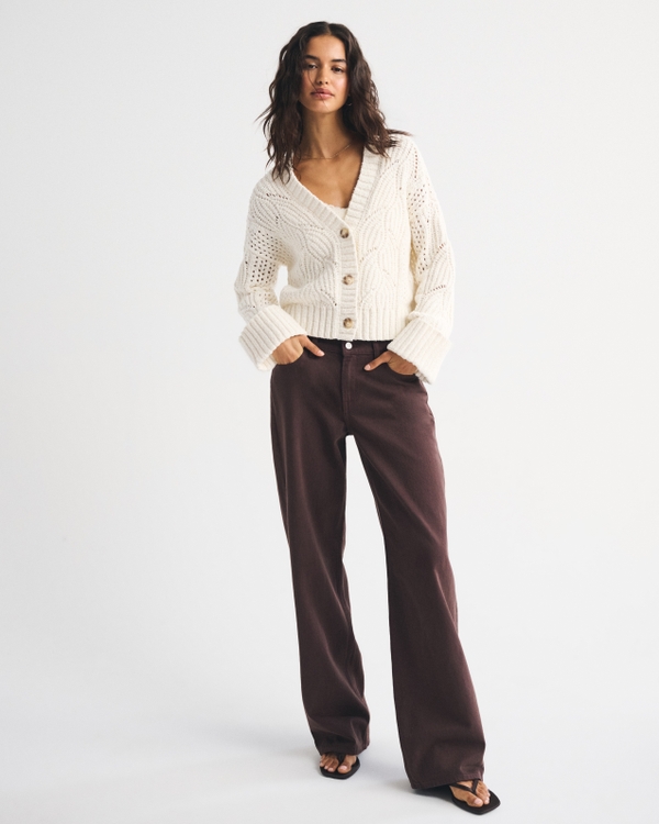 Textural Stitch V-Neck Cardigan, Cream view 2