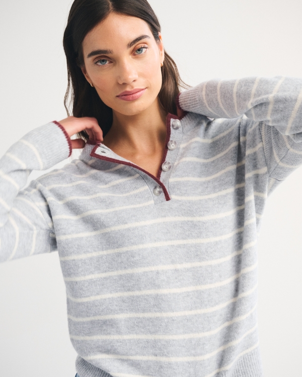 Henley Sweater, Gray Stripe view 1