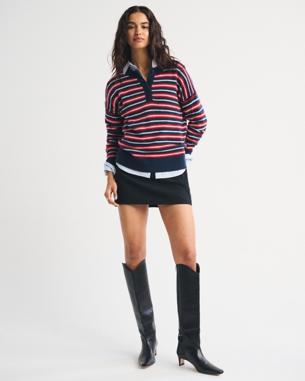 Henley Sweater, Navy Stripe view 2