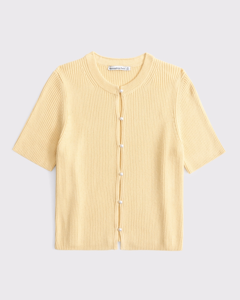 Short-Sleeve Pearl Button Cardigan