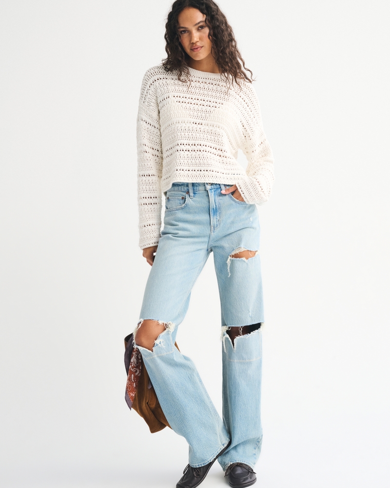 Eclectic Open-Stitch Crew Sweater