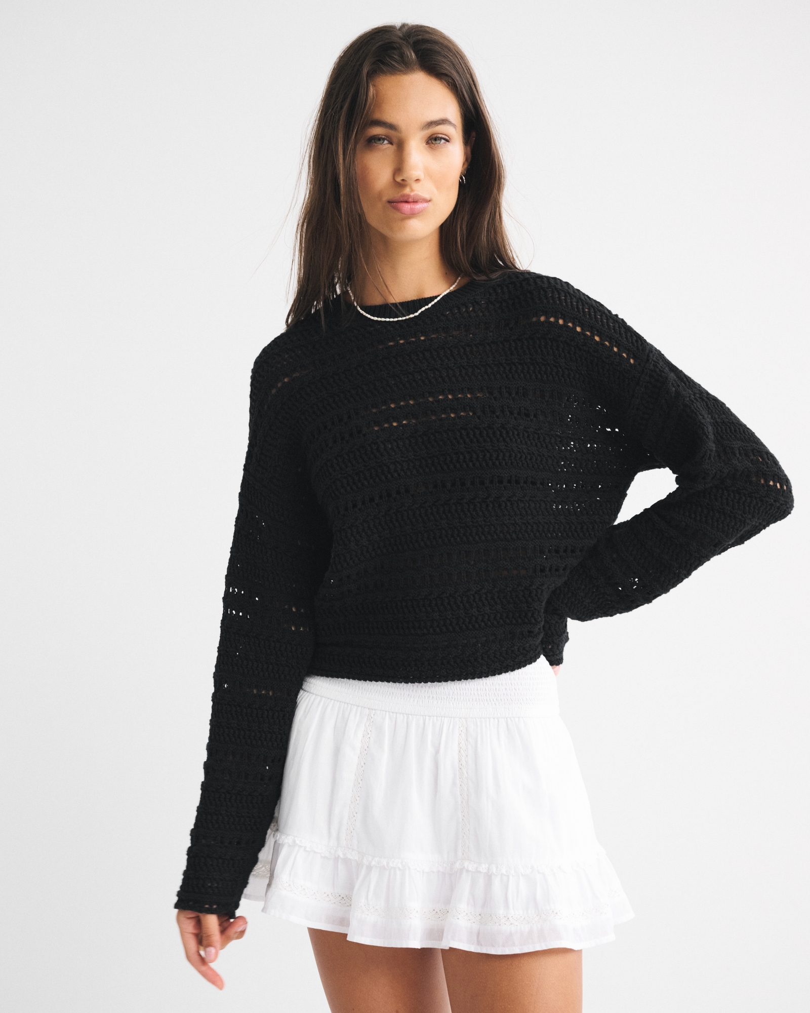 Eclectic Open-Stitch Crew Sweater