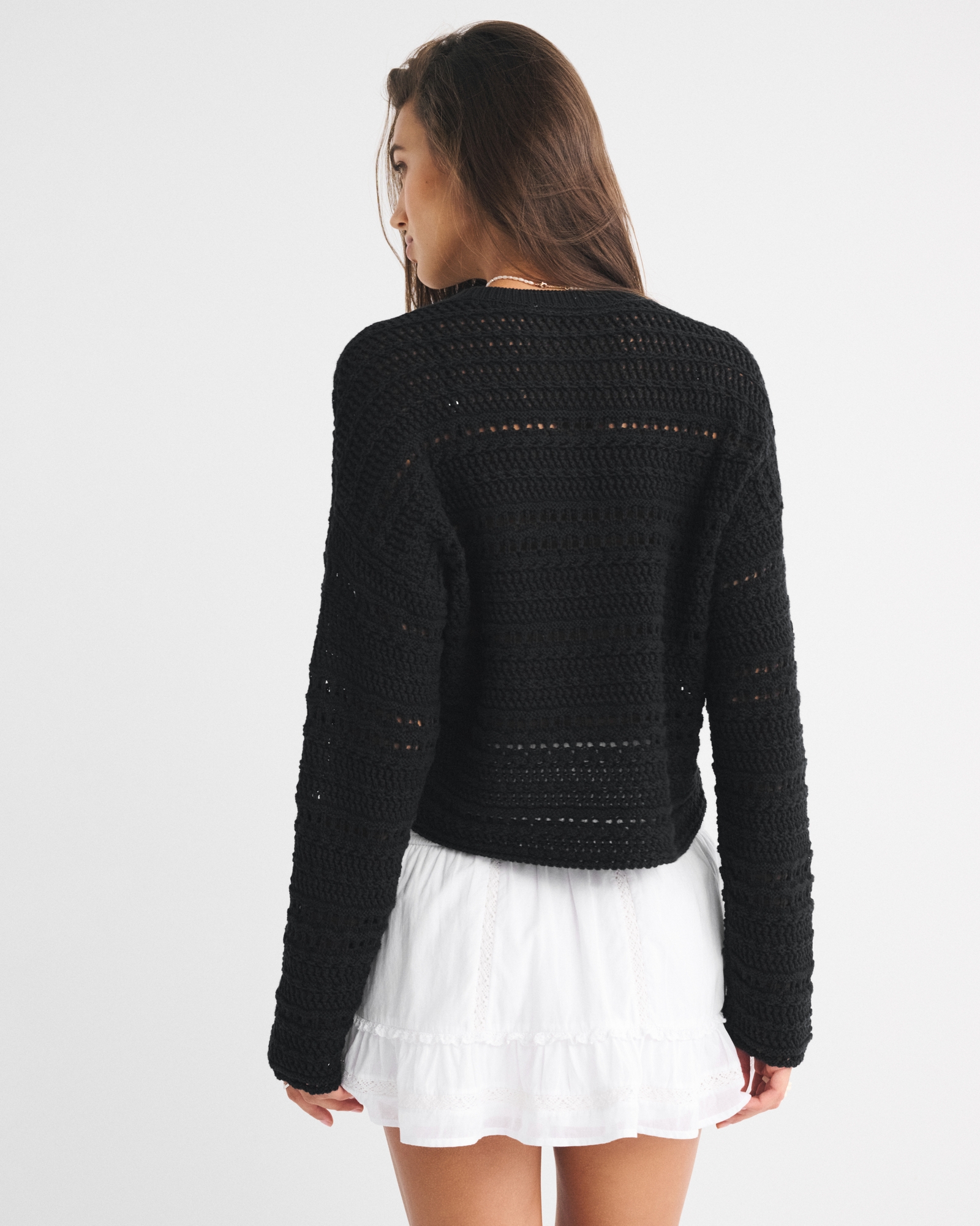 Eclectic Open-Stitch Crew Sweater