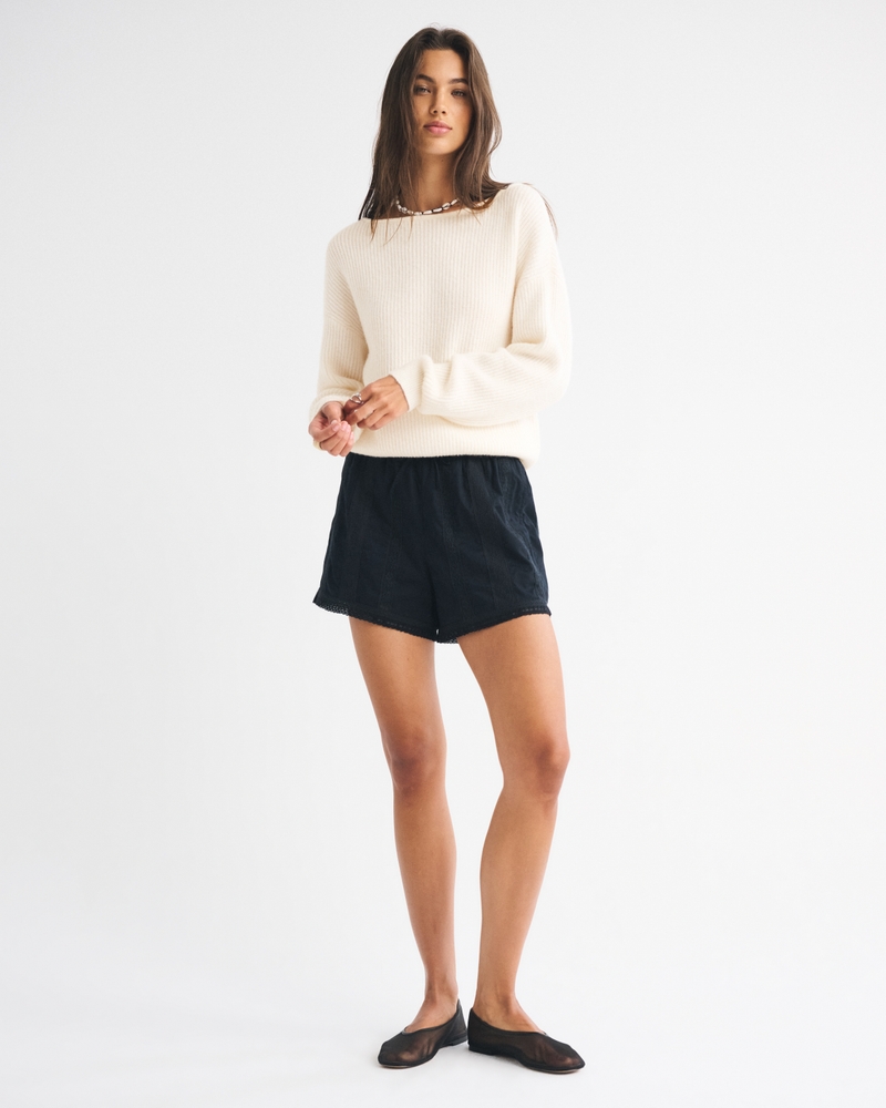 Wool-Blend Slashneck Sweater
