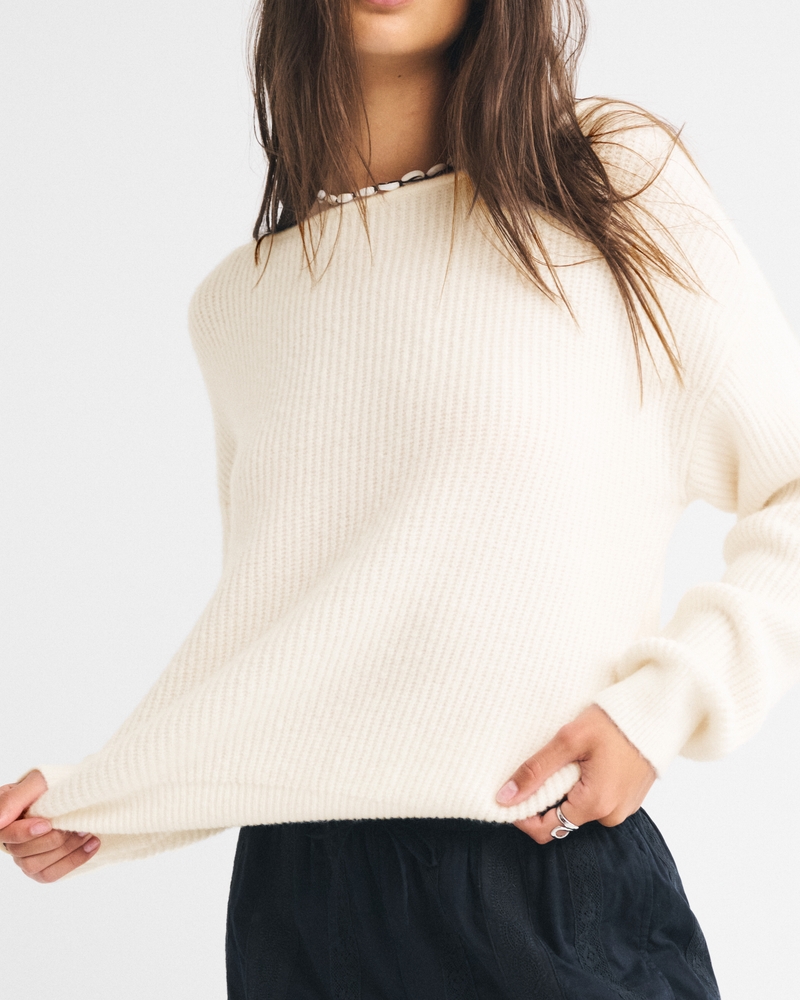 Wool-Blend Slashneck Sweater