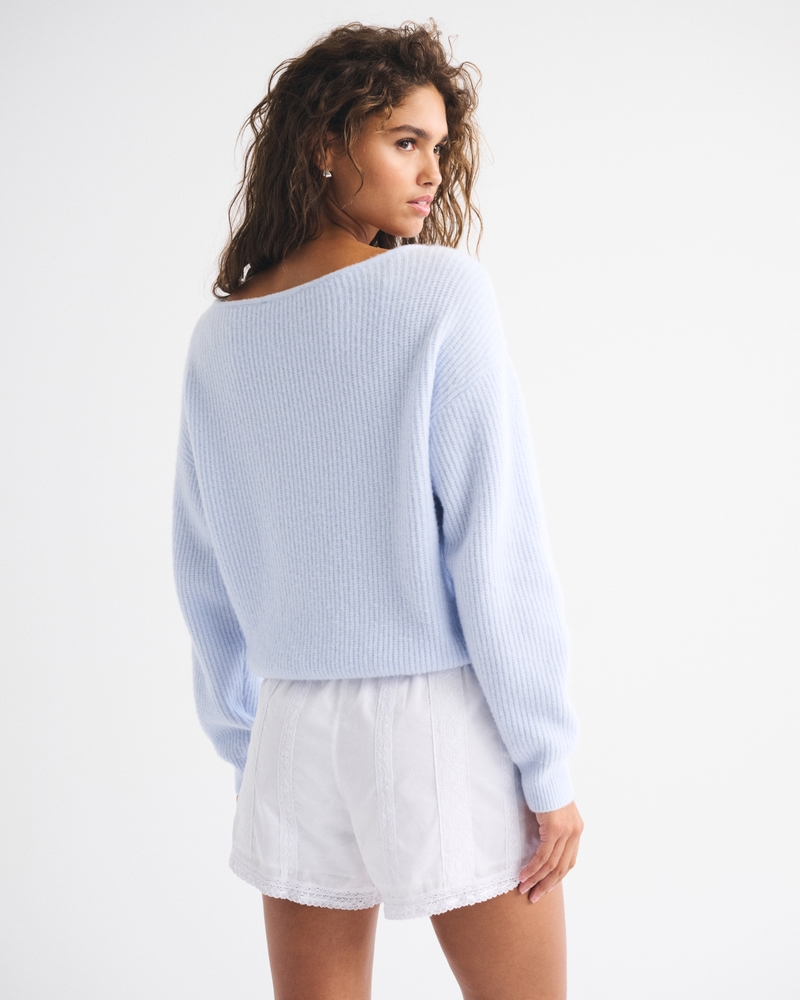 Wool-Blend Slashneck Sweater