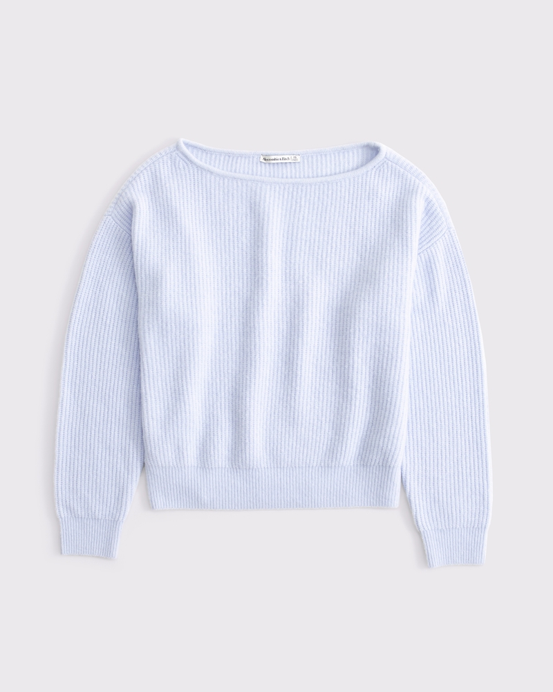 Wool-Blend Slashneck Sweater