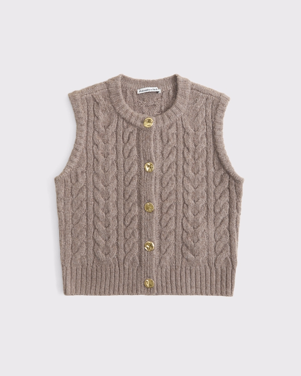 Cable-Knit Sweater Vest, Light Brown view 1