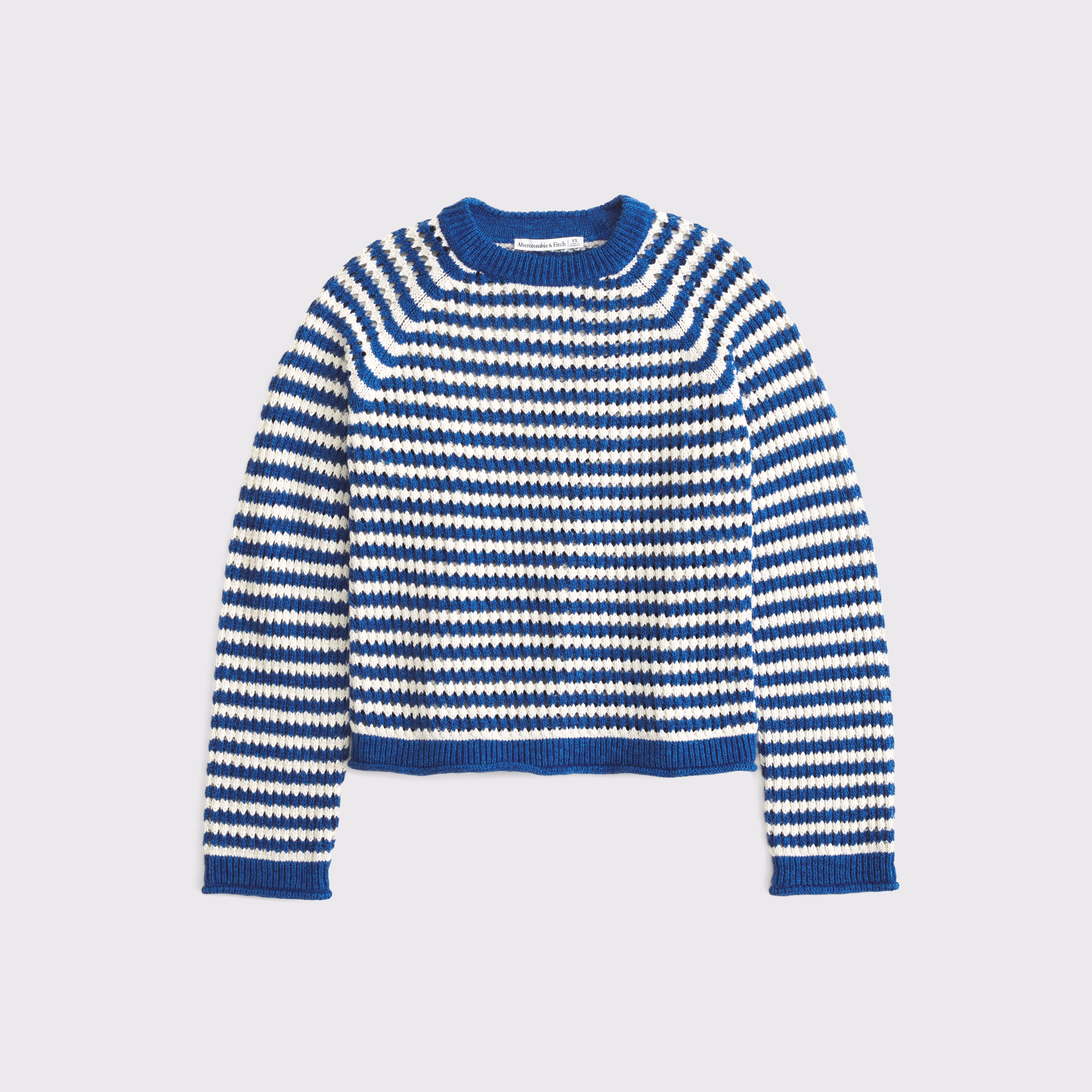 Женский свитер Abercrombie & Fitch The A&F Madeline Crochet-Style Crew, цвет: Синий полосатый — фото 1