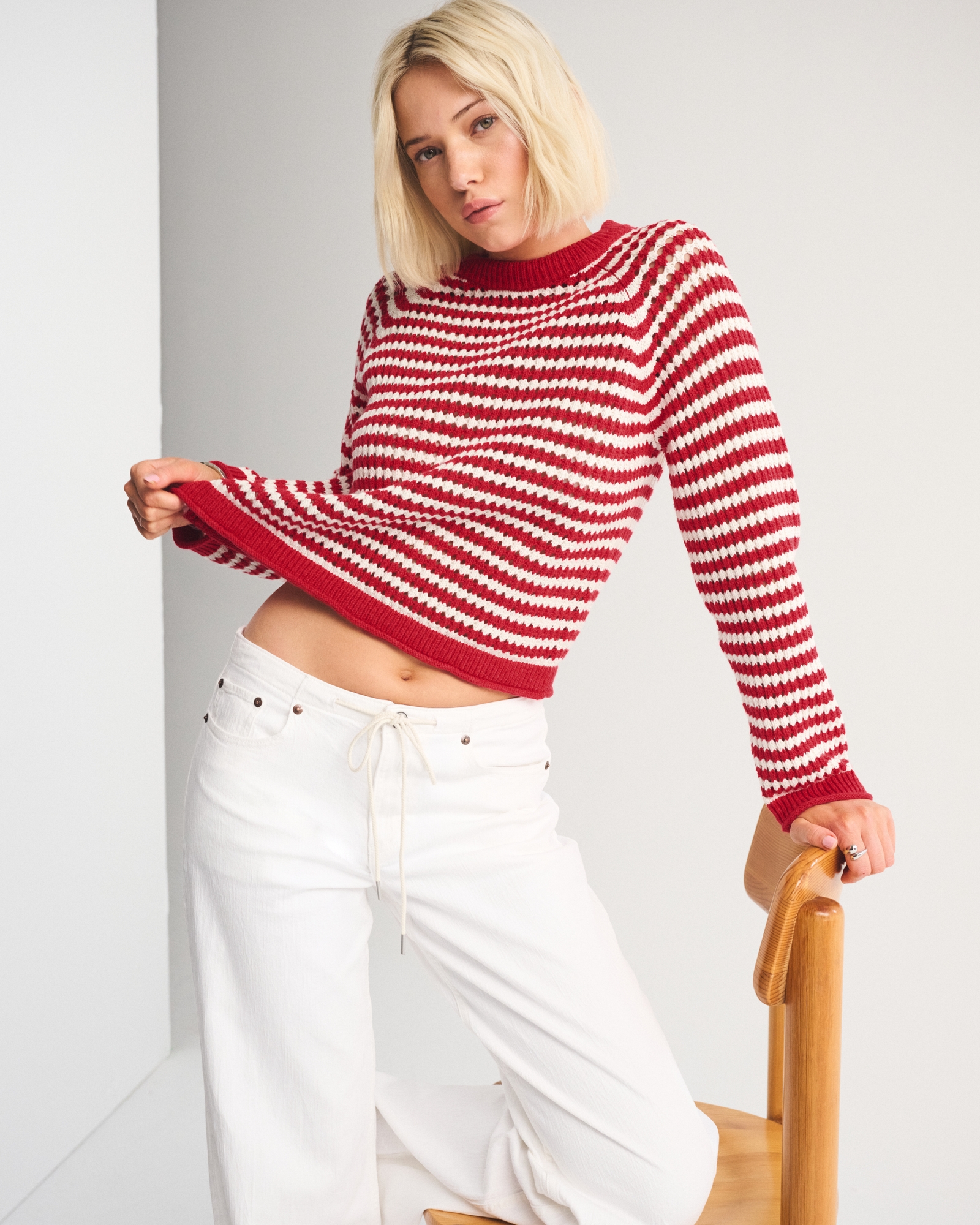 Abercrombie & Fitch The A&F Madeline Crochet-Style Crew Sweater