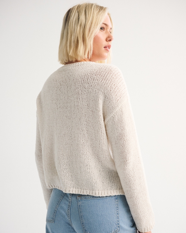 Open-Stitch Textural Crew Cardigan