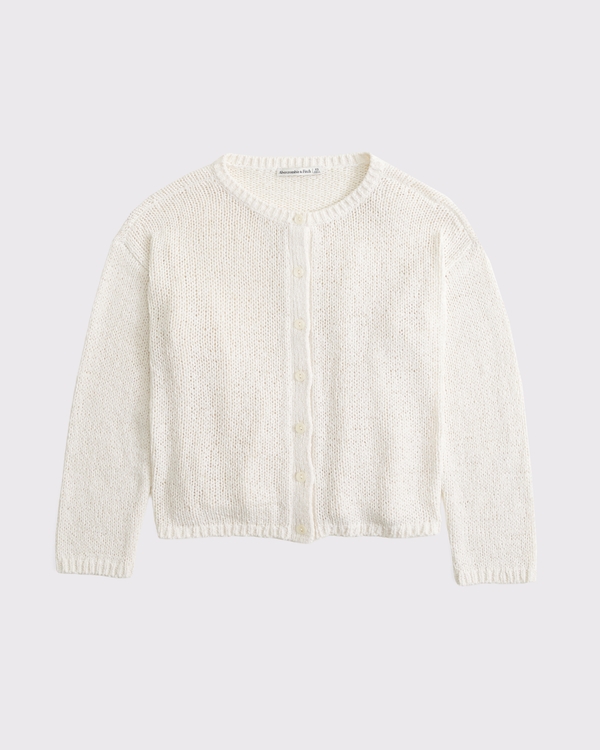 Open-Stitch Textural Crew Cardigan