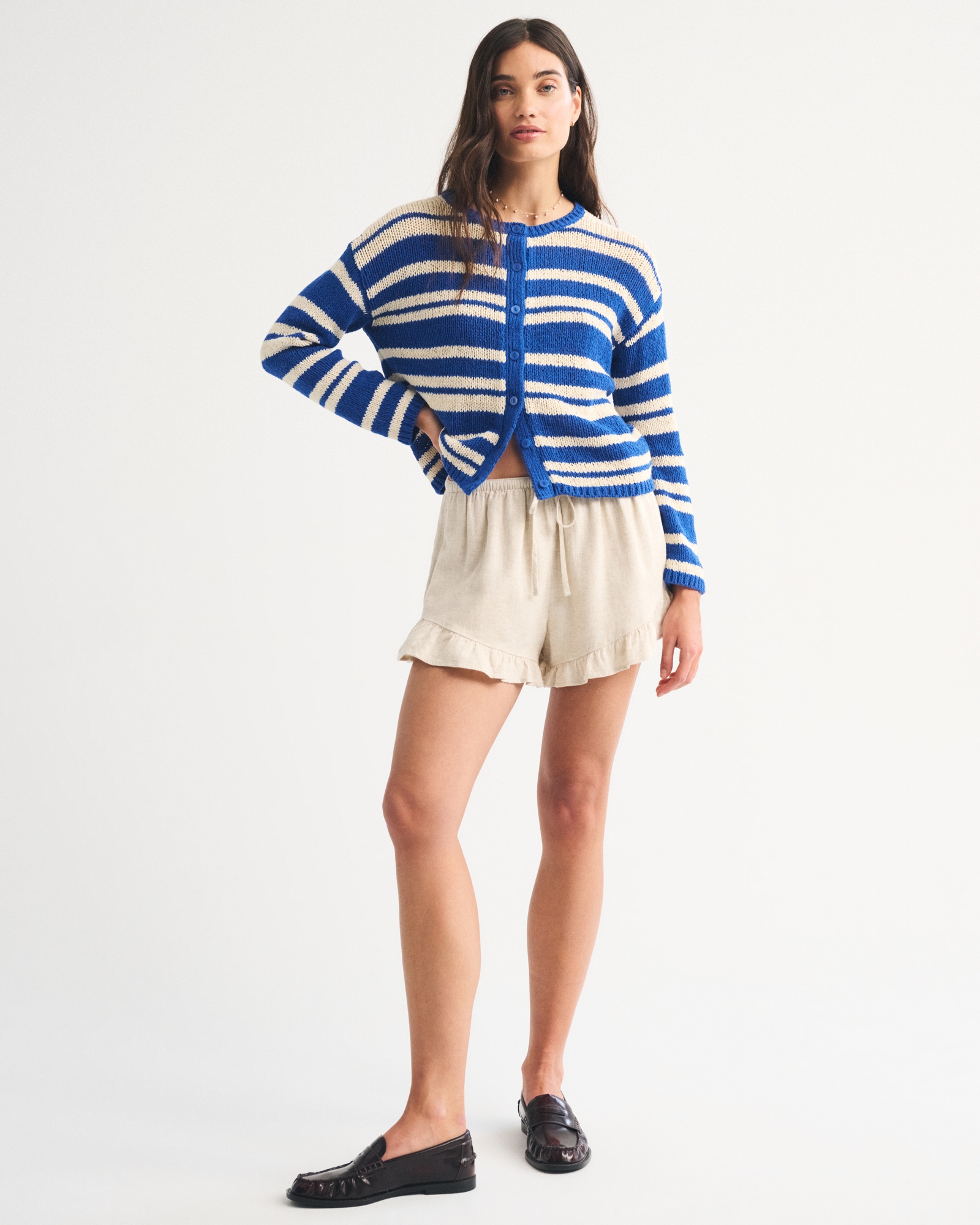 Open-Stitch Textural Crew Cardigan