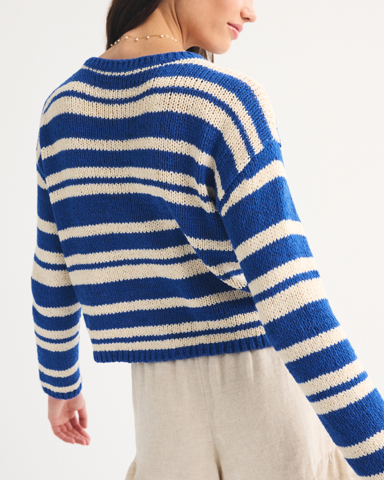 Open-Stitch Textural Crew Cardigan