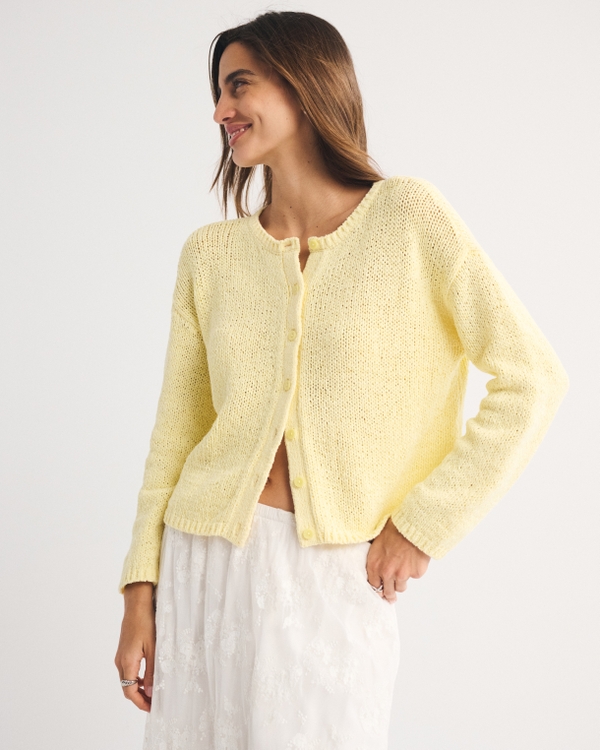 Open-Stitch Textural Crew Cardigan