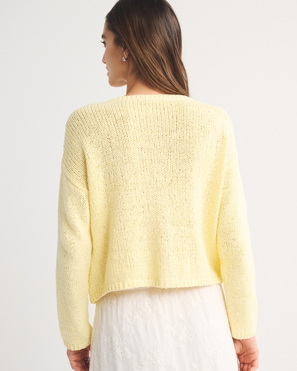Open-Stitch Textural Crew Cardigan