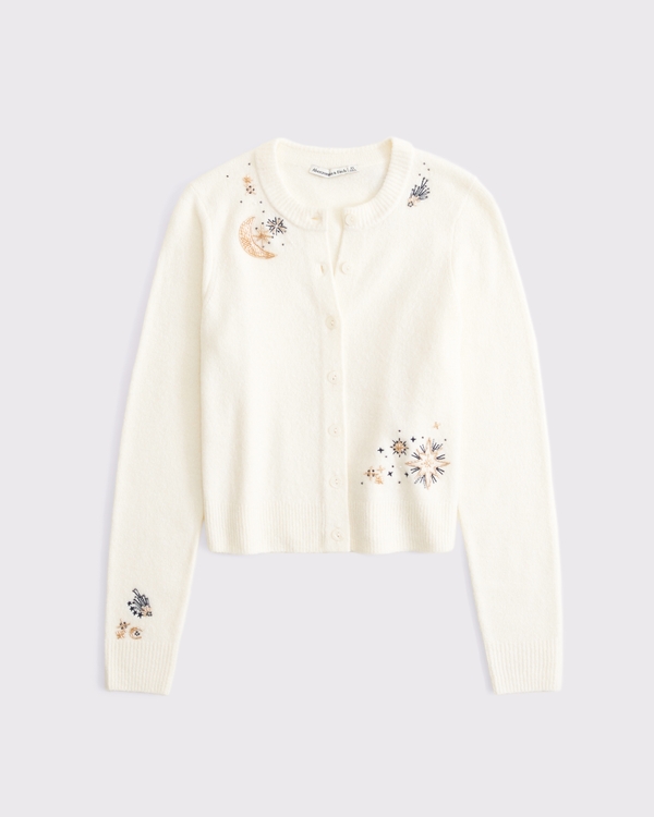 Cardigan in Shrunken Fit mit Rundhalsausschnitt, Creme view 1