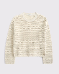 Textural Open-Stitch Crew Sweater